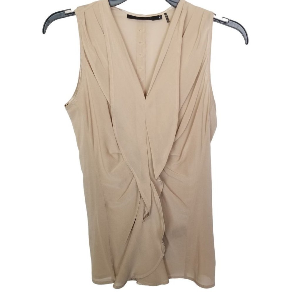 L.A.M.B. Womens 4 Tan Silk Button Back Side Zip Pl